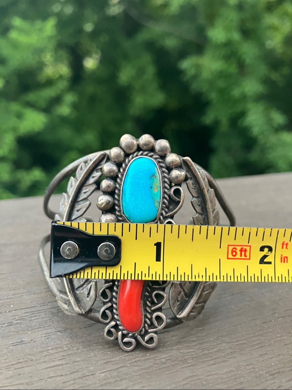 Turquoise & Red Jasper Mexico 925 Sterling Silver Cuff Bangle Bracelet Vintage - Picture 10 of 10